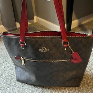 Coach City Tote In Signature Canvas Brown Red